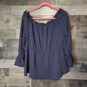 Lane Bryant Navy Blue Blouse with Polka Dots